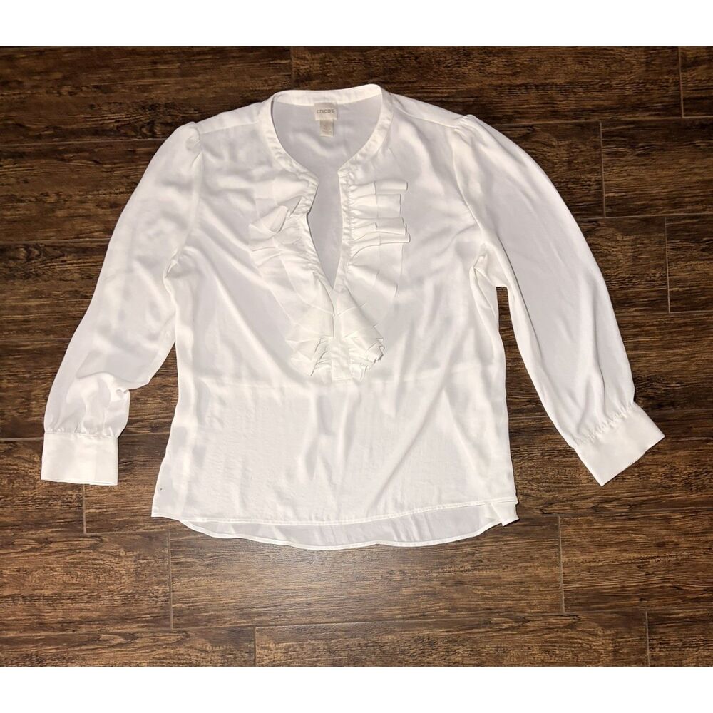 Chico's White Ruffle-Front Blouse - 2